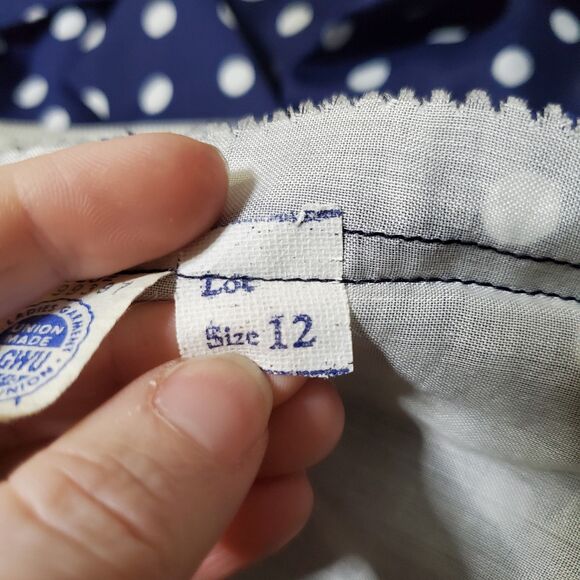 Vintage Lillie Rubin Carlye Size 12 Blue Polka Dot Midi Dress Long Sleeve Womens - Picture 14 of 14